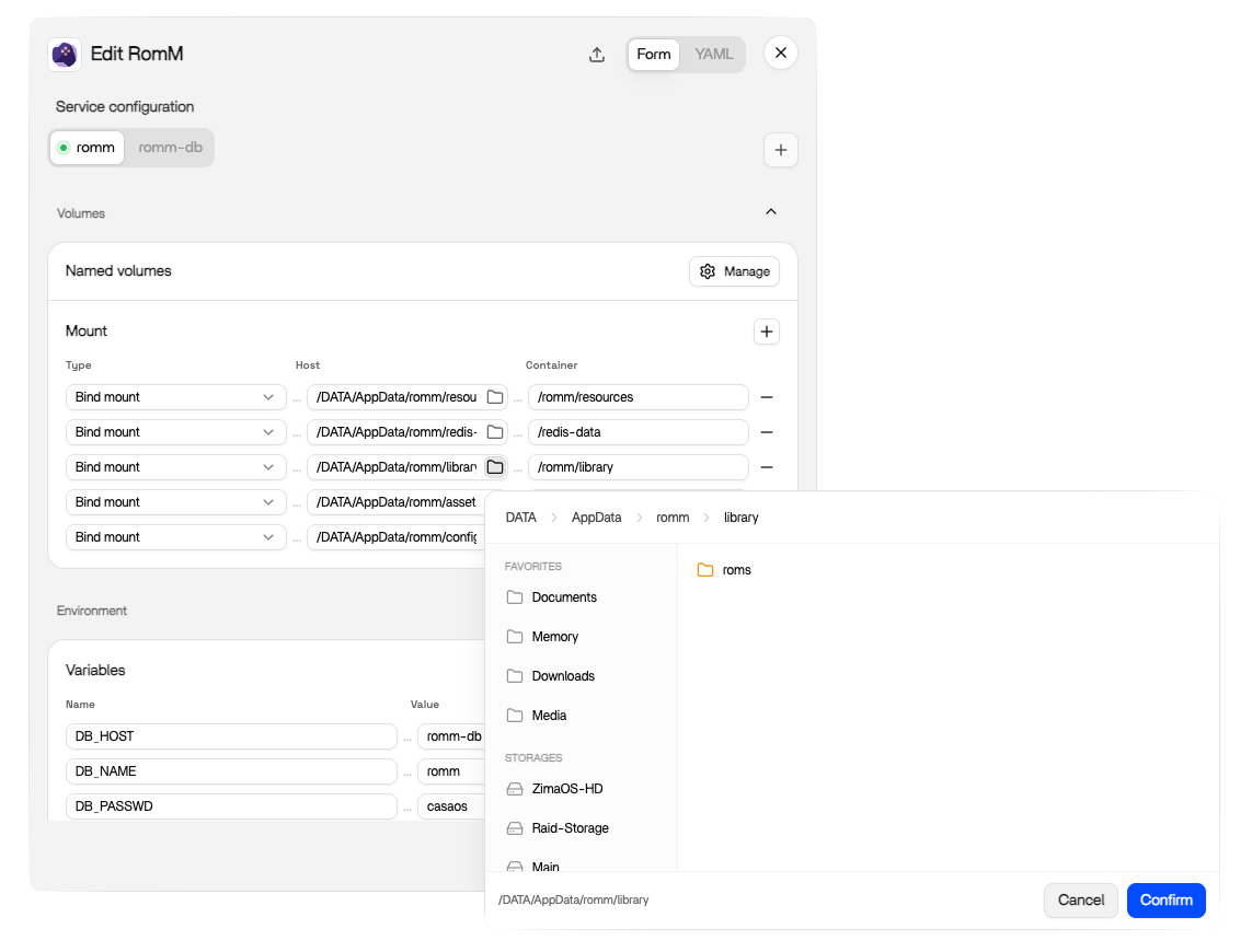 Editing RomM's volumes and environment variables